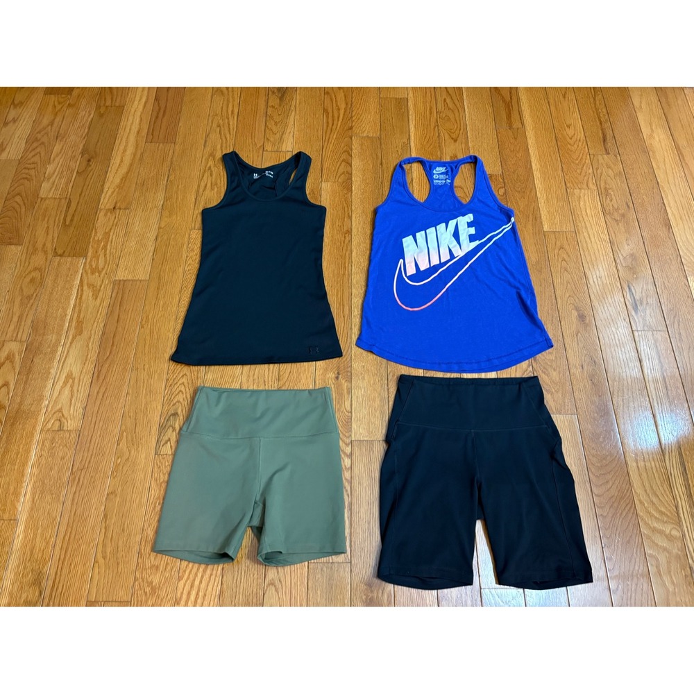 Nike Under Armour All In Motion Activewear Bundle 4pc Tanks & Shorts Small
